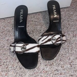 Prada Zebra Stripe Kitten Heel Sandals